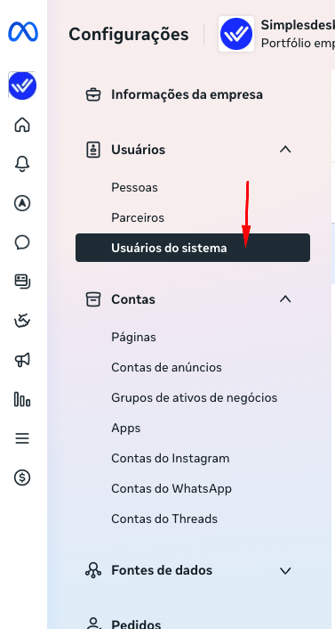 Menu Configurações — Usuários do sistema