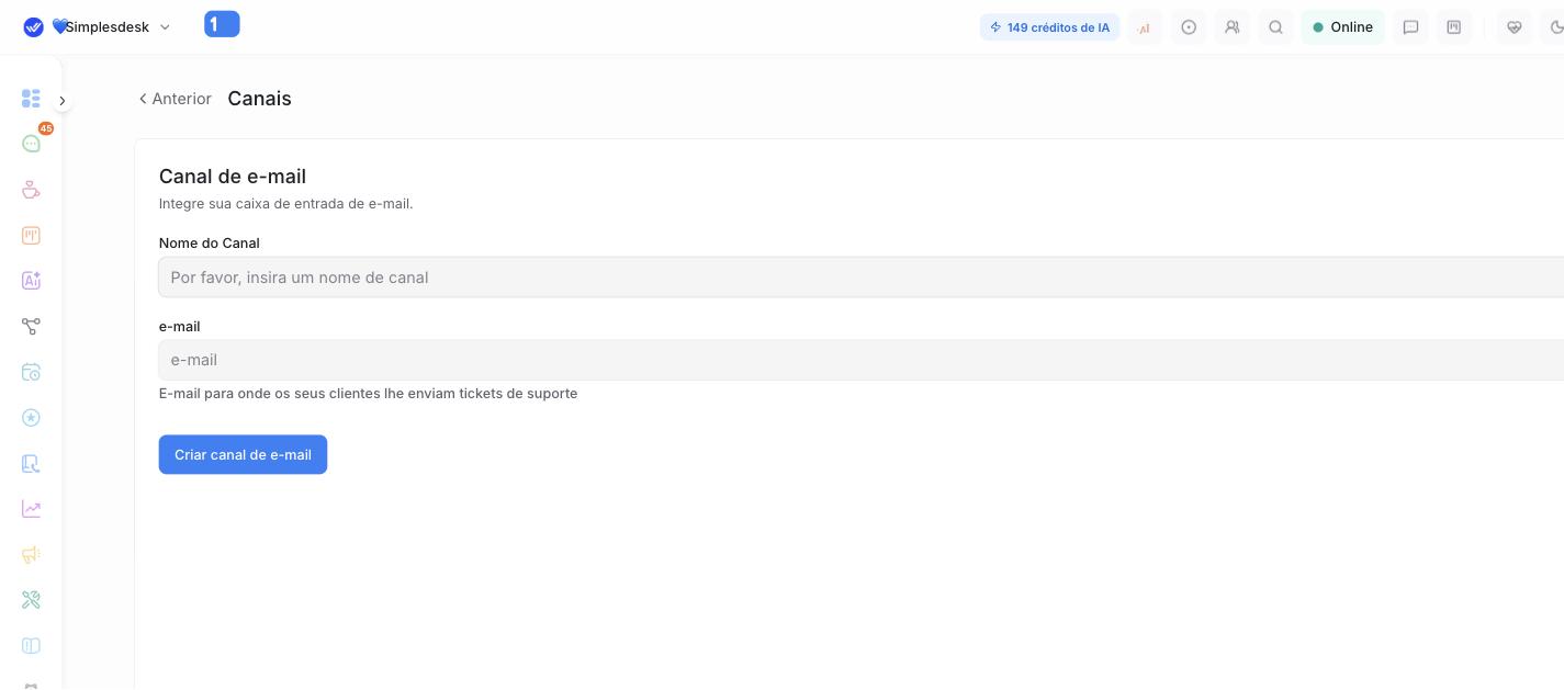 Formulário do canal de e-mail