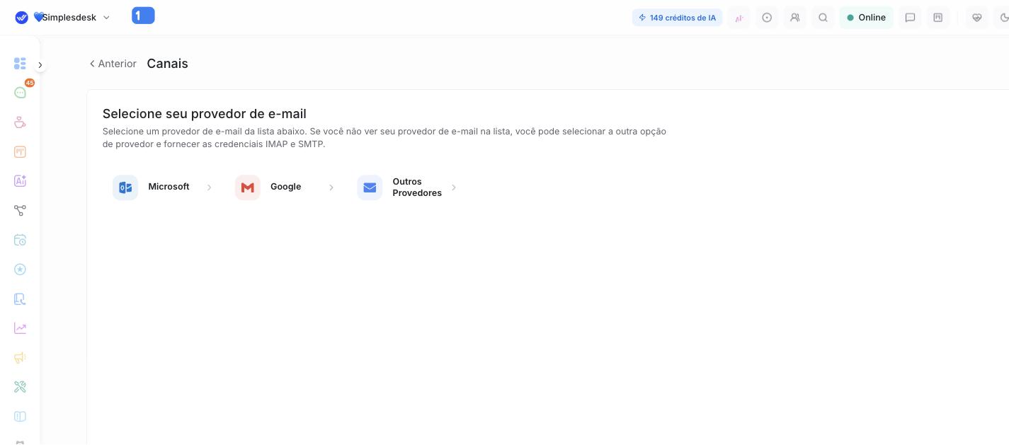 Selecione seu provedor de e-mail