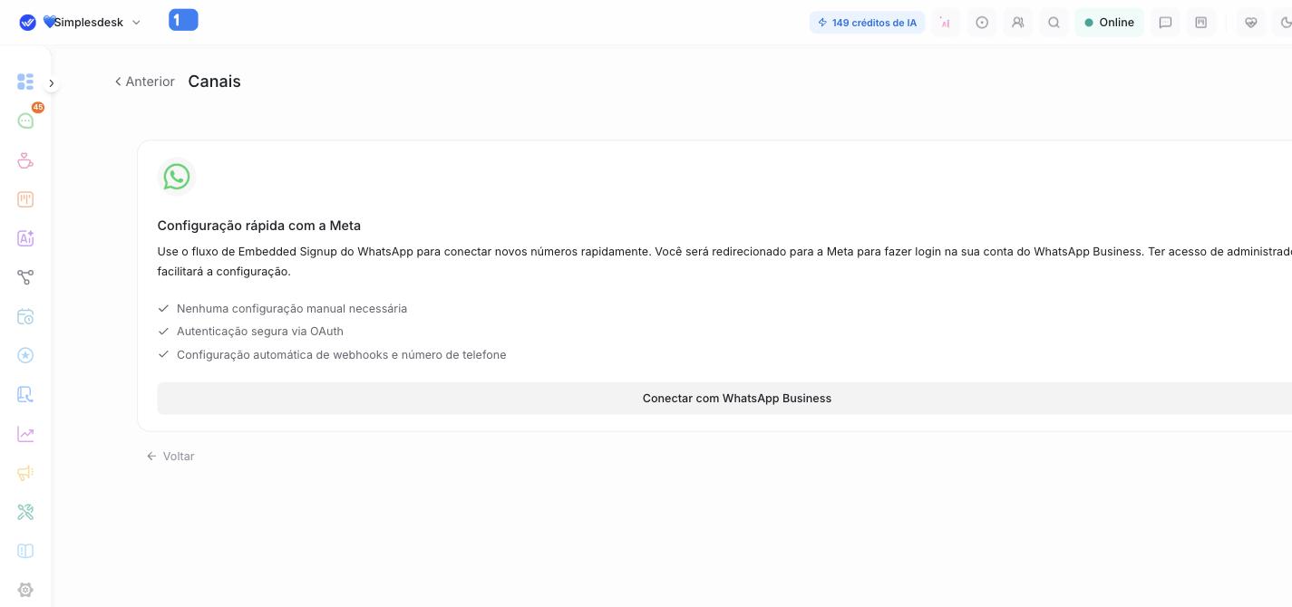 Configuração rápida com a Meta