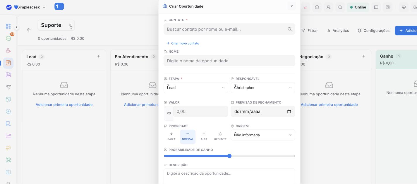 Modal Criar Oportunidade