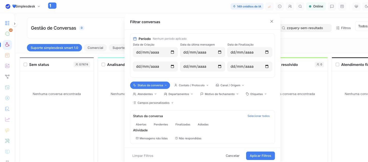 Modal Filtrar conversas