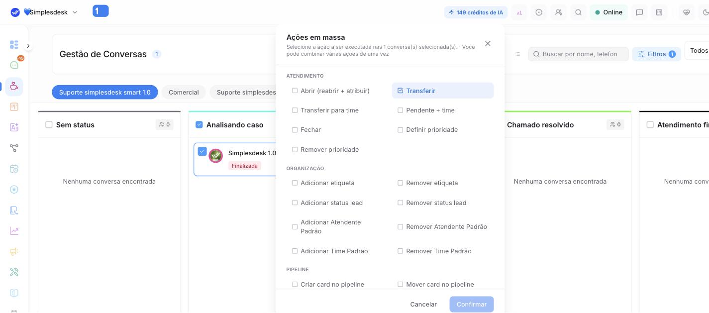Modal Ações em massa