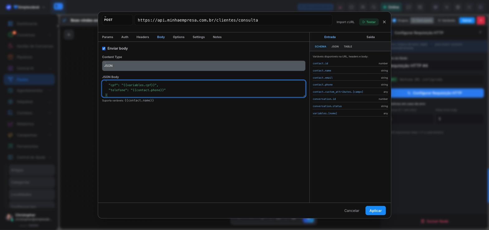 Body JSON com variáveis