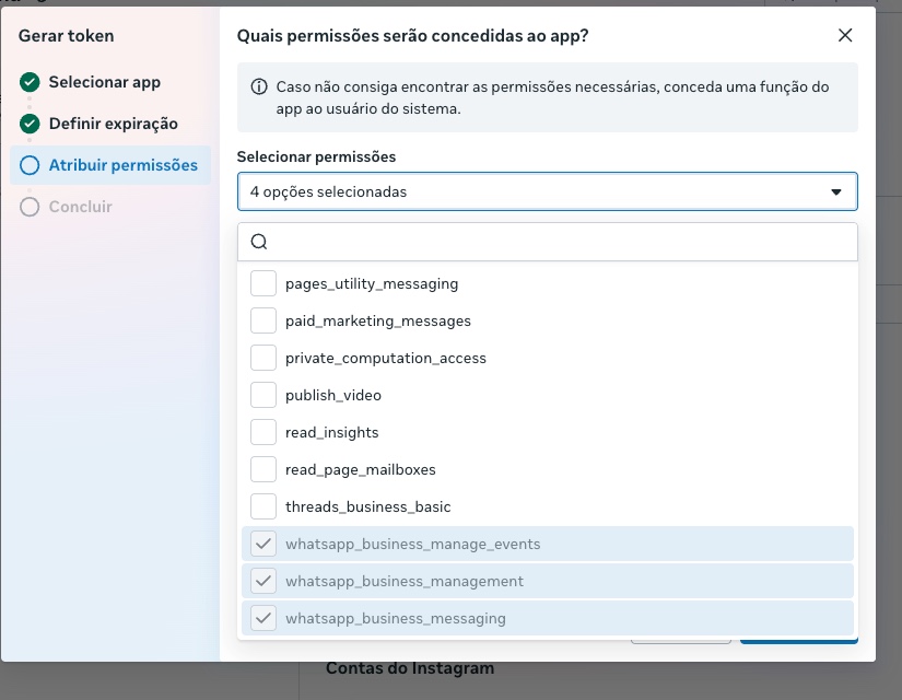 Permissões do WhatsApp Business