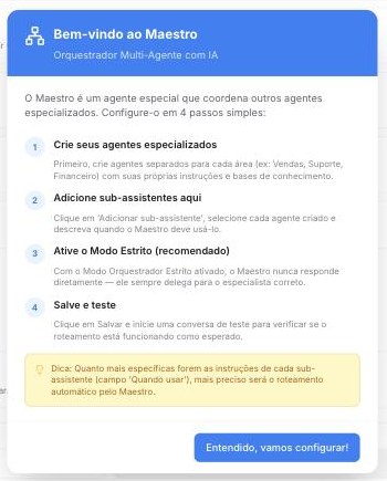 Boas-vindas do Maestro: configuração em 4 passos