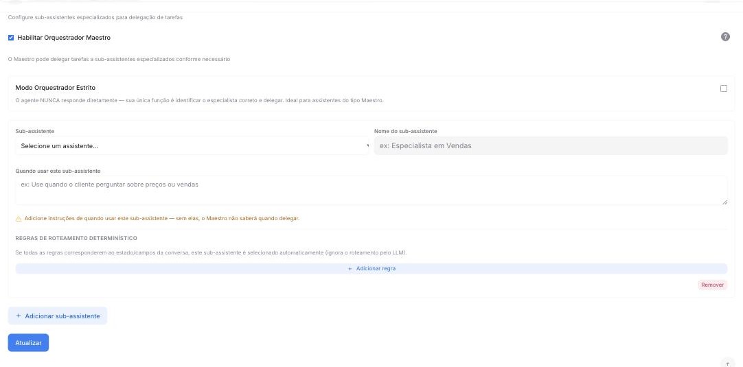 Configuração do Maestro: modo estrito, sub-assistente e regras determinísticas