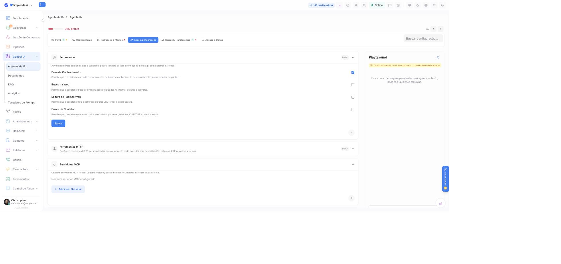 Grupo Ações & Integrações: ferramentas nativas, HTTP e Servidores MCP